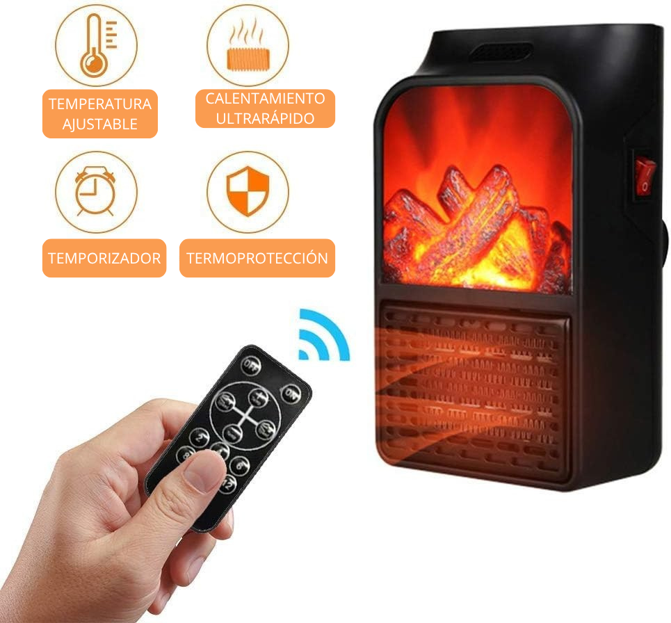 Calefactor Eléctrico Portátil Enchufable con Mando a Distancia – Calor Instantáneo y Seguro